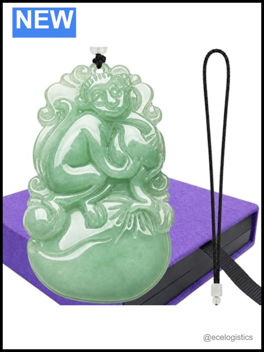 Grade A Jadeite Jade Zodiac Monkey Pendant Necklace 24in Silk Cord